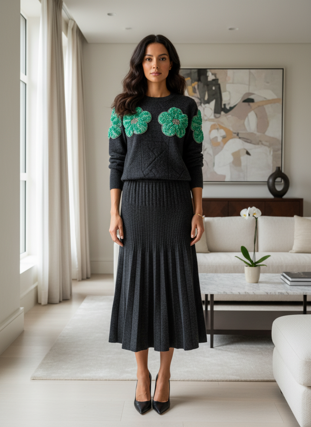 Пуловер с цветя