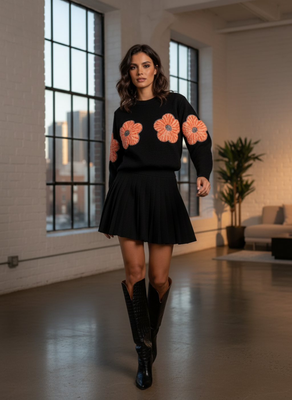 Пуловер с цветя